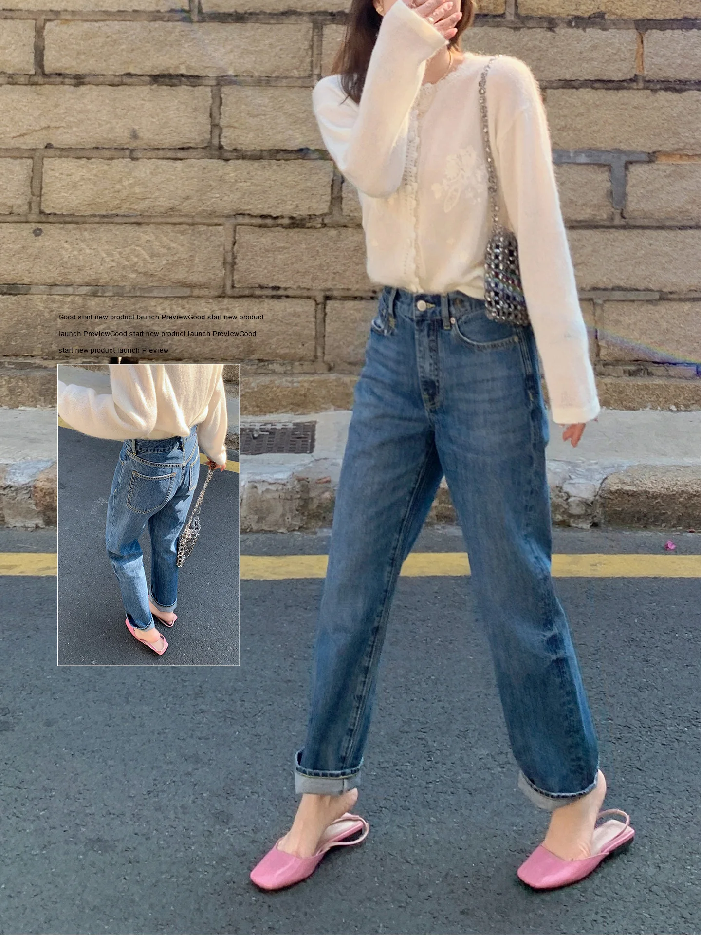 

Lebelin Sisy Women's Cotton Denim Jeans High Waist Straight Leg Vintage Sle Lengthening Leg Effect Casual Trousers