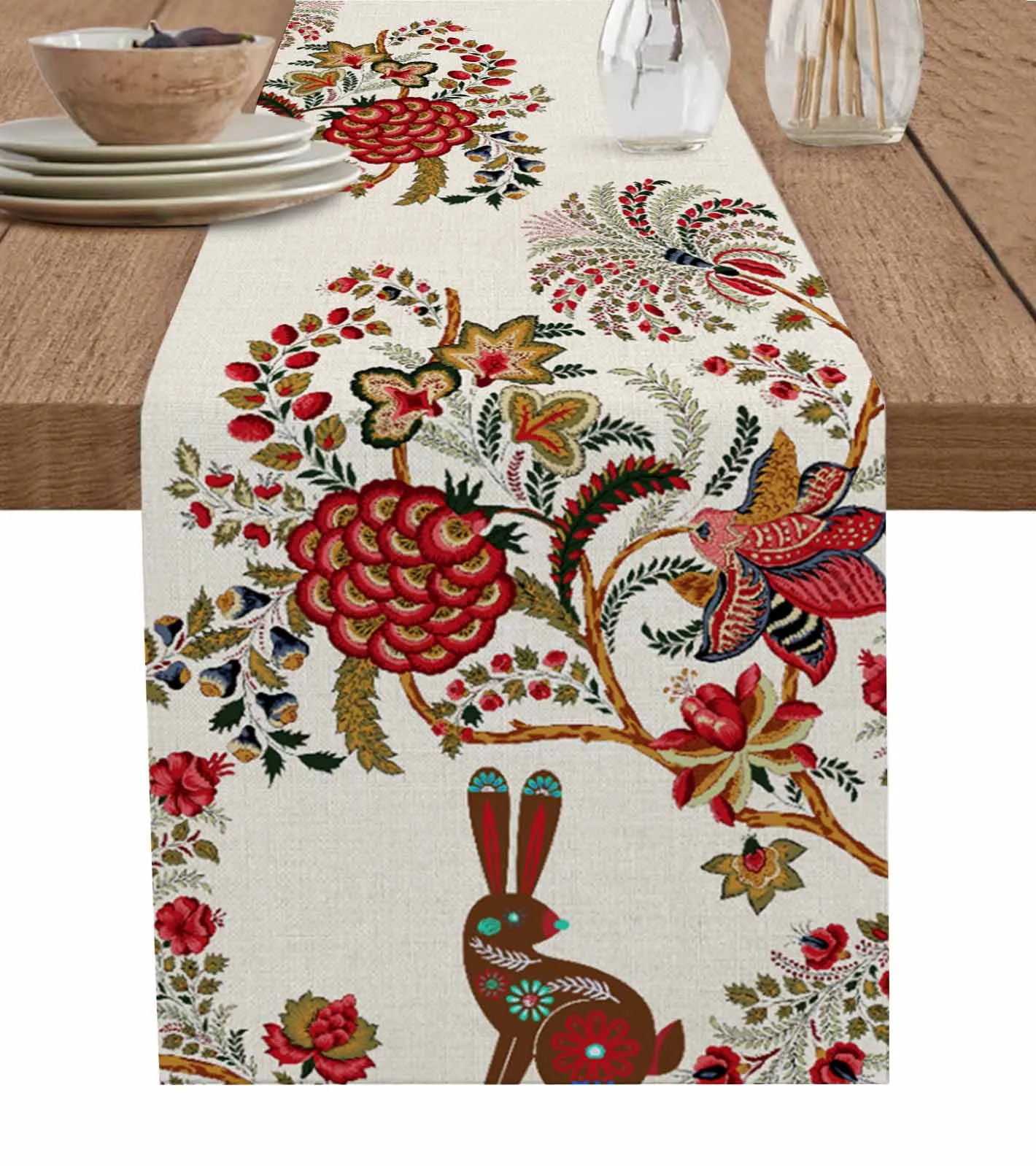 Easter Bunny Floral Boho Table Runners Kitchen Dining Decoration Table Runners Wedding Party Table Decor