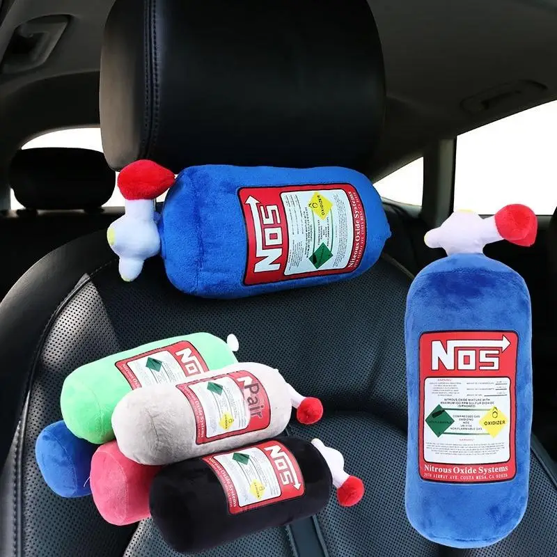 1pcs Car Seat Neck Pillow Creative NOS Nitrous Oxide Bottle Soft Plush Car Headrest Car Decoration Neck Support Seat Cushion