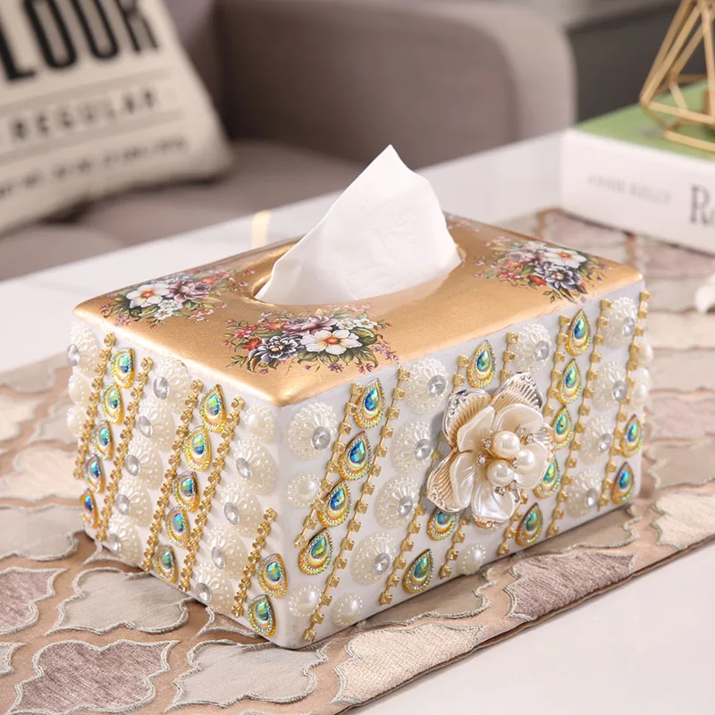 

Modern Luxury Tissue Box Resin Ornaments Home Livingroom Furnishing Crafts Coffee Table Storage Figurines Decoration