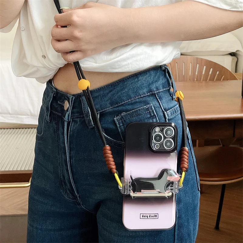 Ins Cute Cartoon Heart Mobile Phone Rope Shoulder Carrying Cross Body Strap Back Clip Hanging Adjustable Phone Lanyard Universal