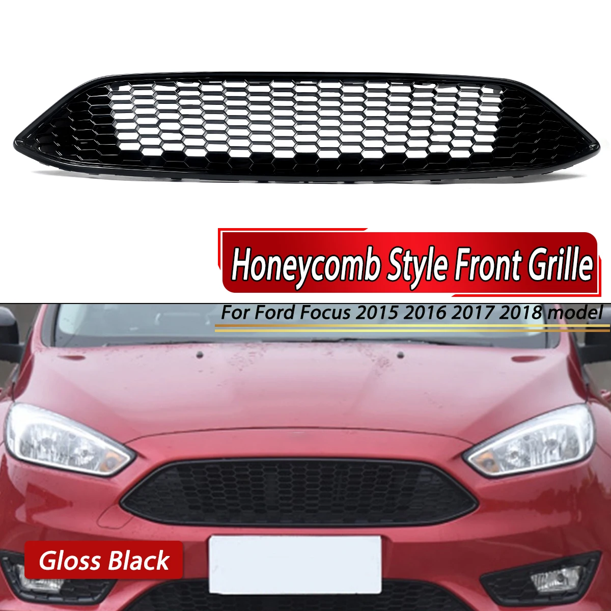 

SAIQINGSP For 2015-2018 Ford Focus Hatchback, Estate model Front Upper Center Grille Car Accessories Tools