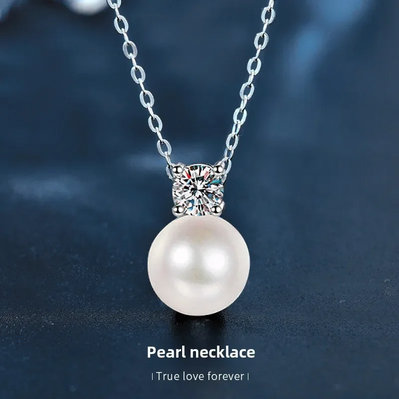 

Light luxury S925 sterling silver moissanite pearl necklace for women