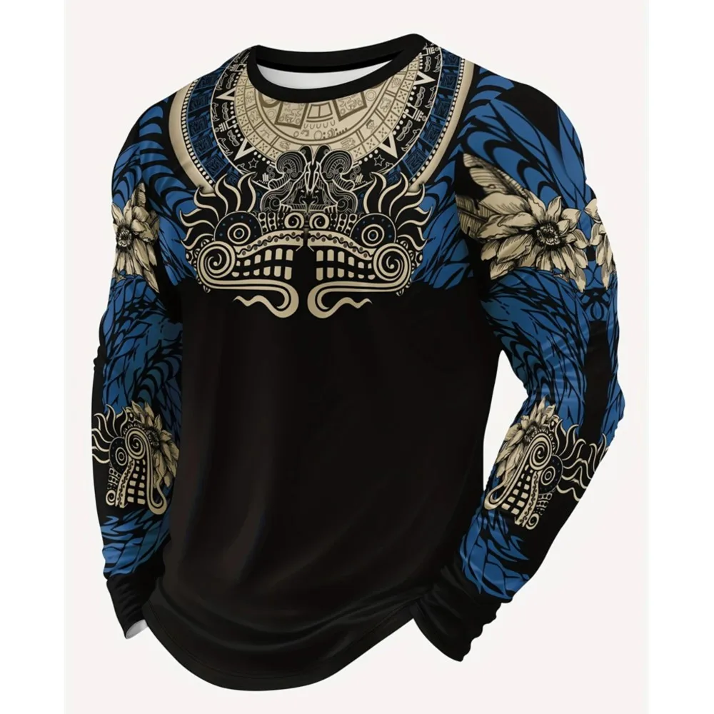 

3D Printed Vintage Pattern Men's T-Shirt Fashion Daily Casual Long Sleeve Round Neck Clothes Loose Breathable Classic Design Top