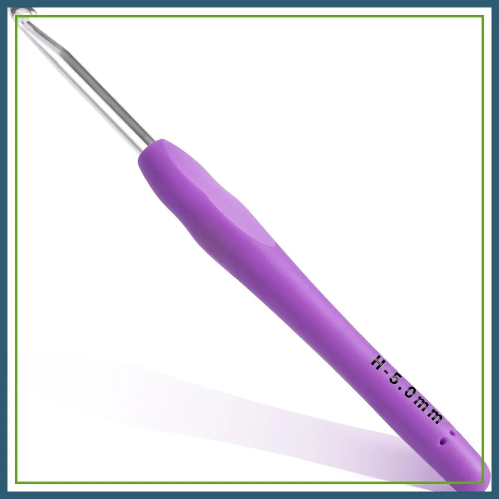 

5mm Ergonomic Crochet Hook, Smooth Aluminum Tip with Soft Rubber Handle, Extra Long Knitting Needles for Beginners & Arthritis