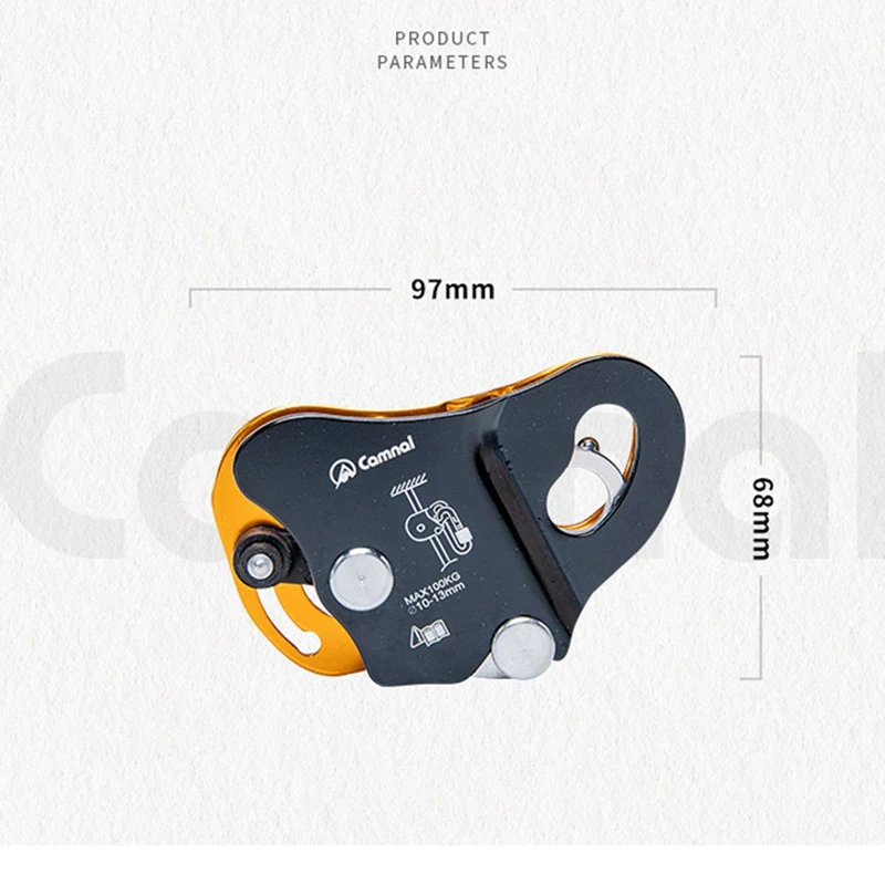 CAMNAL Climbing Equipment Descender Gear Stop Descender For 10-13Mm Rope Clamp Grab Rescue Rappel Ring Climbing Safety Equipment