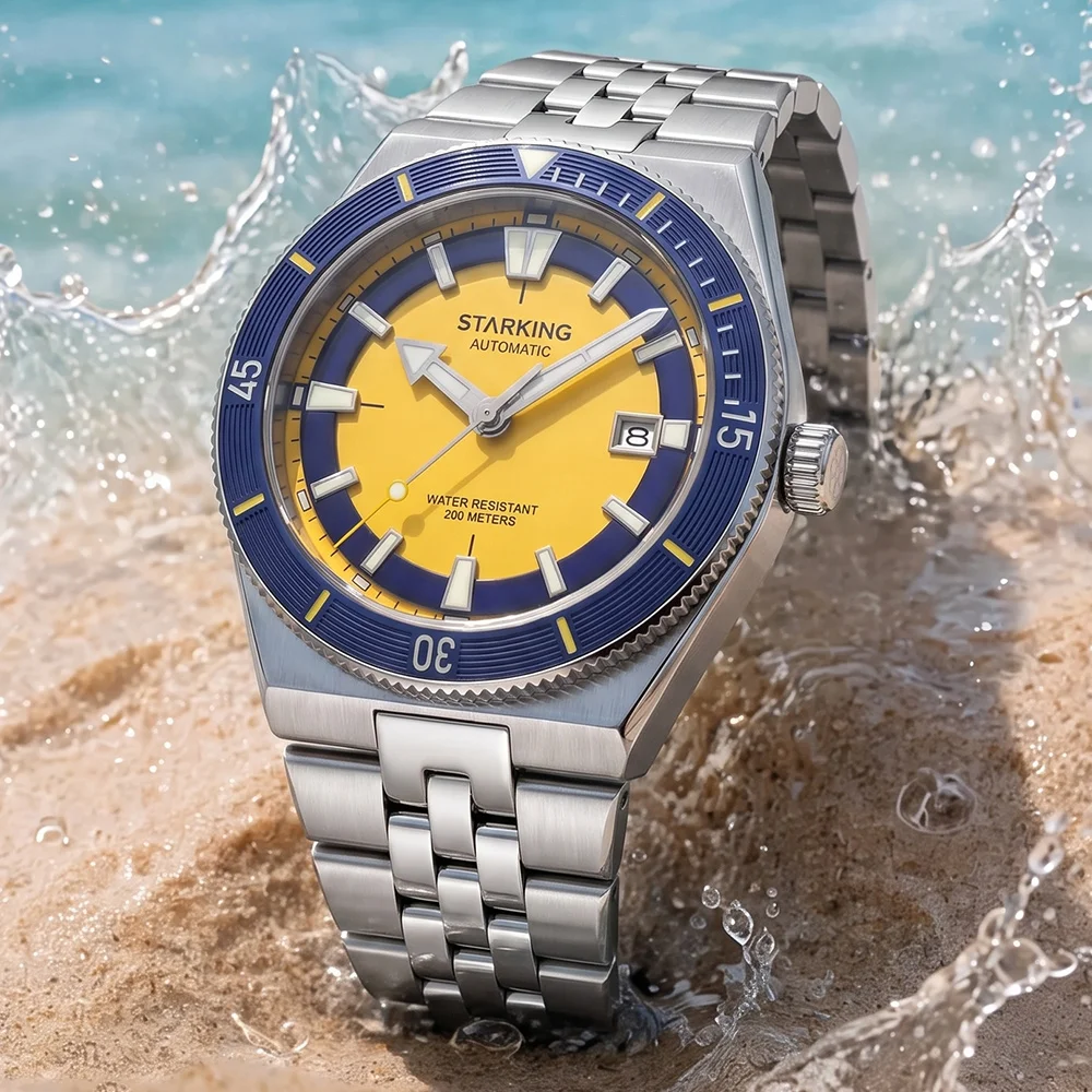 STARKING Herren-Taucheruhr mit Automatikwerk Miyota 8215, 20ATM Wasserdicht, Leuchtend, Saphirglas, Edelstahl, Datum, Sport-Armbanduhr