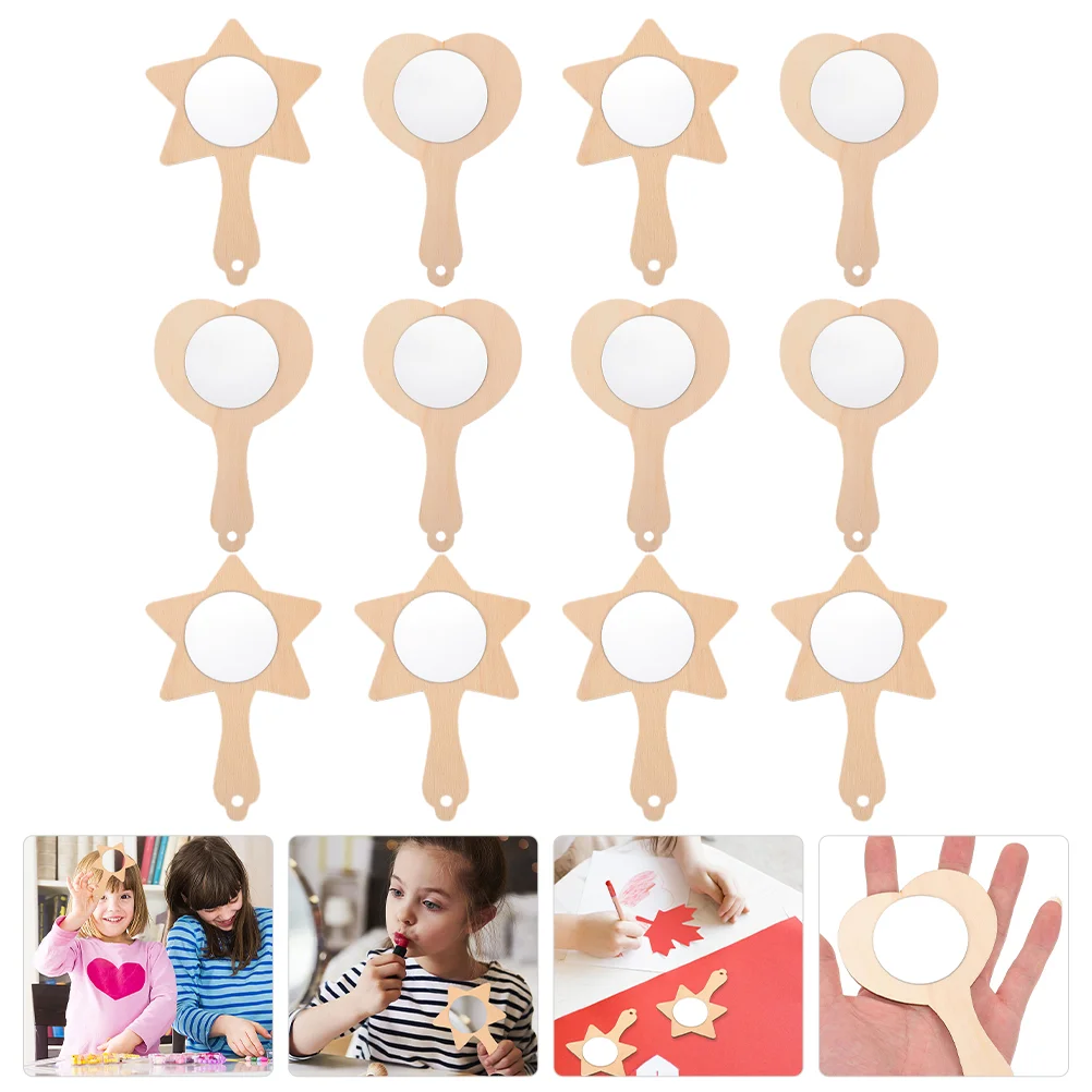 12 Pcs DIY Wooden Mold Adorable Mini Mirror Kids Toys Craft Supply Small Handheld Crafts Clay Educational Plaything