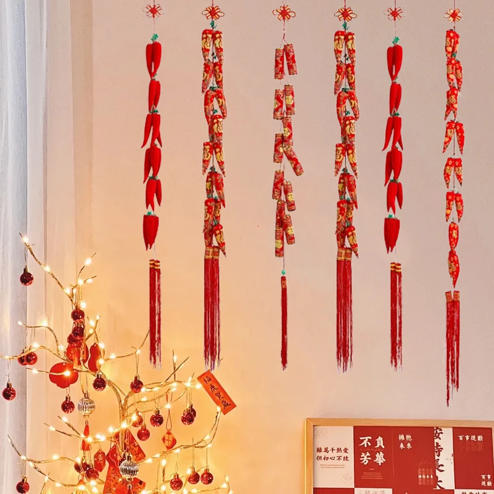 Chinese New Year 2025 Decorations Firecrackers Red Chill Pendants for Home Festival 2025 Chinese Spring Festival Decoration