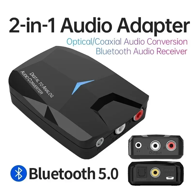 

Bluetooth-compatible 5.0 Receiver Digital to Analog Audio Converter Adapter Digital Optical Coax Toslink to 3.5mm AUX RCA For TV