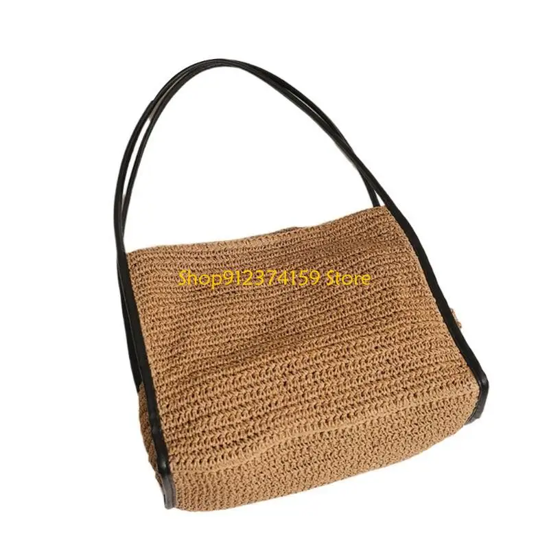 

G5AE Summer Straw Bag Casual Shoulder Bag Spacious For Pool Parties And Picnics
