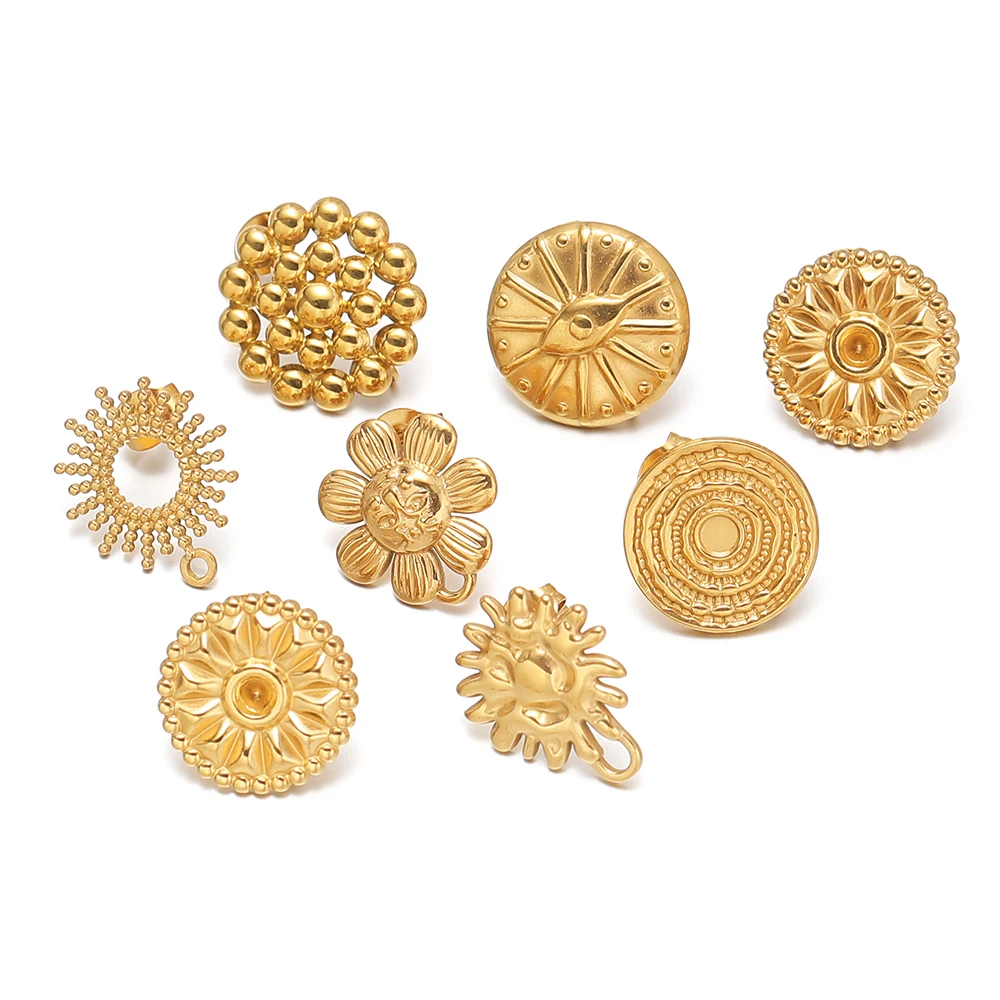 6 Stück klassische Ohrstecker aus Edelstahl mit Blumenmotiv und Biegeringen für die Herstellung von DIY-Ohrringen, Schmuck und Bastelarbeiten für Damen. – Detail 3