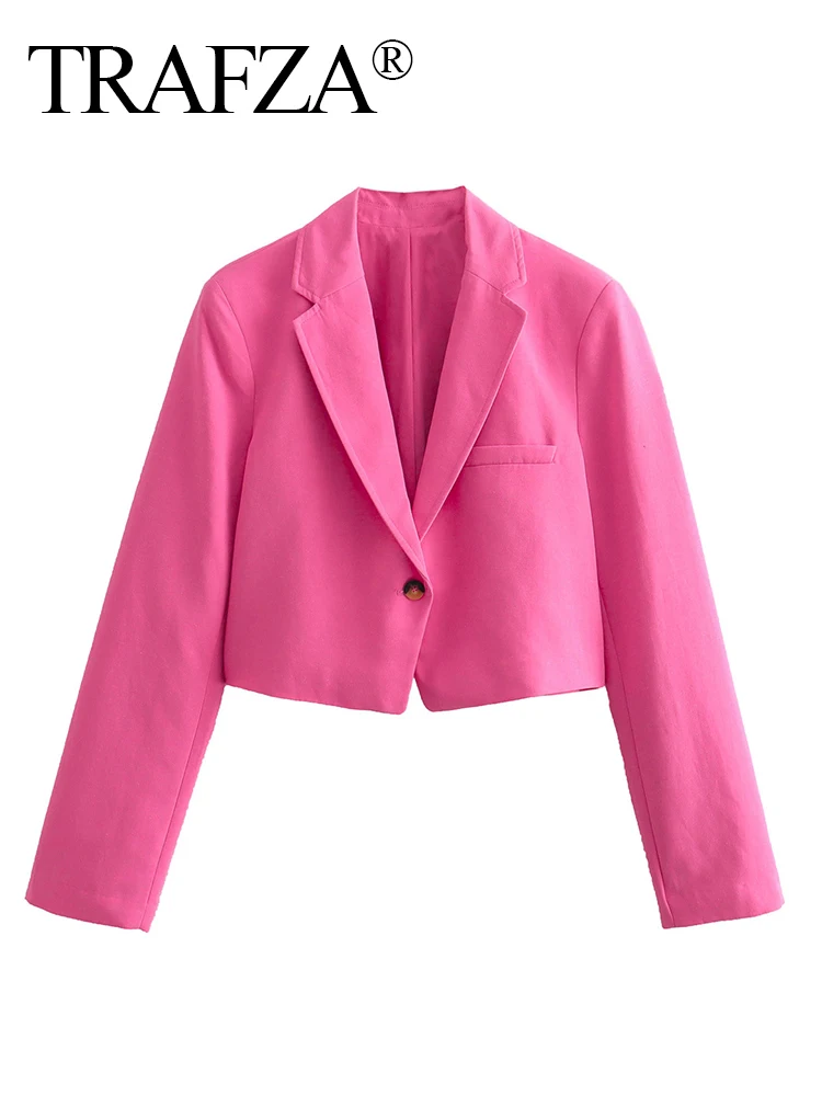 TRAFZA Casual Solid Women Short Blazer Fashion 2024 Spring Summer Office Lady Cropped Elegent Blazer Vintage Jacket Short Tops