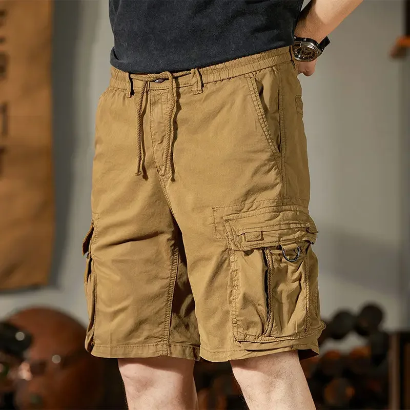 

Эластичная талия, широкие однотонные мешковатые мужские шорты-карго с карманами, свободные короткие брюки для мужчин, мода 2023 года, японский уличный стиль, нейлон