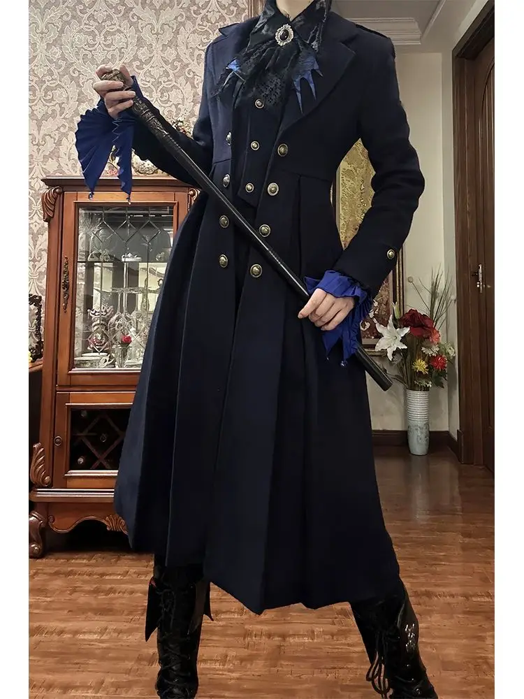 Trench noir pour femme, veste taille fine, Double boutonnage, Punk Y2k, Harajuku, manteau Lolita Vintage, automne hiver 2026