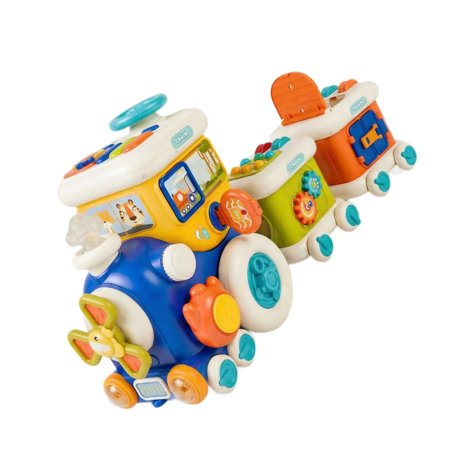 

Baby Train Toy with Light Sound Interactive Shape Matching Busy Board for Early Learning and Parent Child Activities
