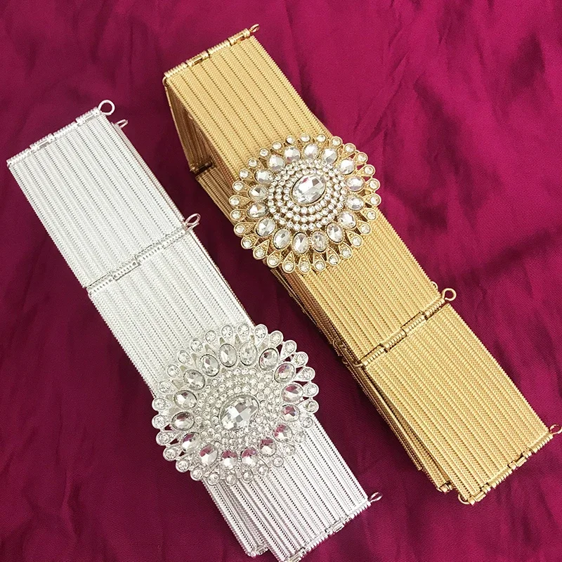 Vintage Women's Gold Color  Belt Sash Aristocratic Round Flower Design Metal Clip Belt Bridal Jewelry Body Chain Waist Chain
