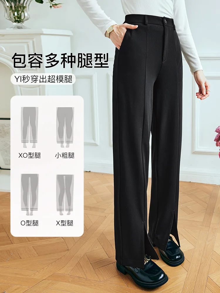 OLrain Black Suit Pants for Woman Autumn Fall Trousers 2025 Ladies High Waist Straight Split Hem Dress Pants Ladies O23QK80085