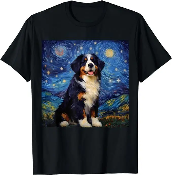 NEW LIMITED Surreal Starry Night Bernese Mountain Dog T-shirt SIze S-5XL