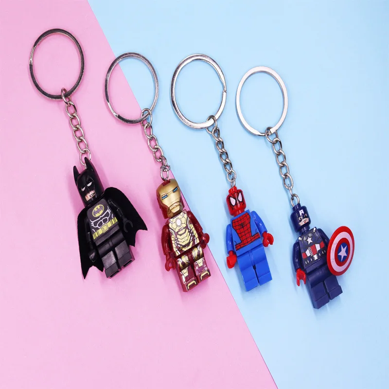 Avengers Spider-Man Iron Man Anime Character Building Blocks Key Chain Action Figure Backpack Car Pendant Holiday Gift Toys