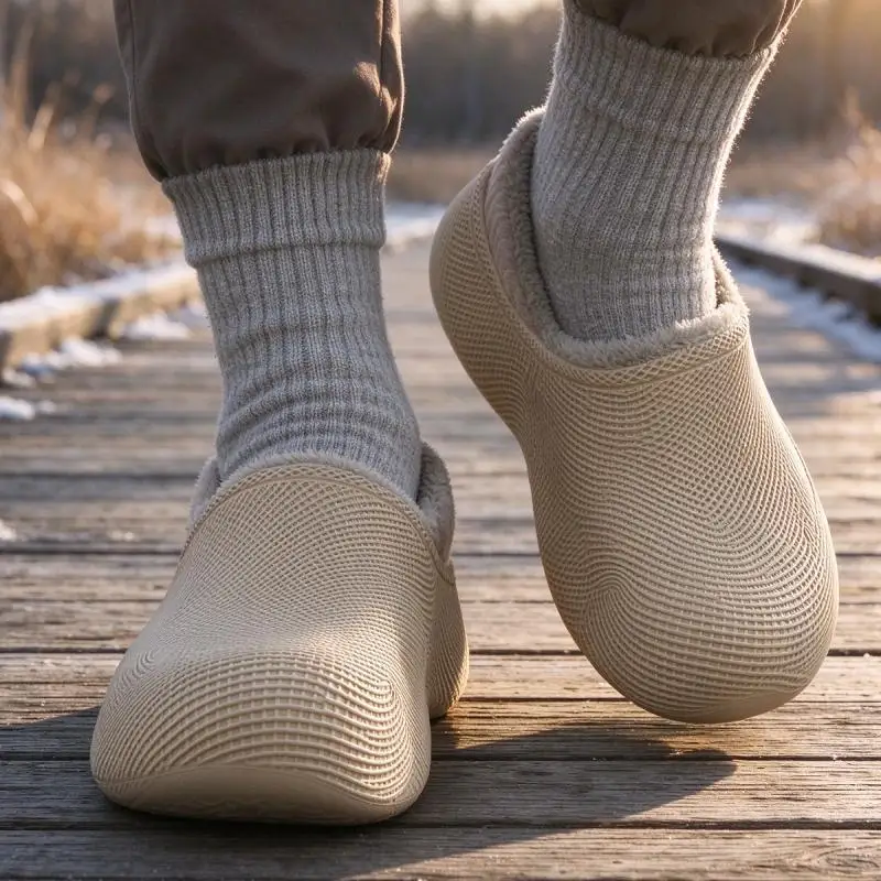 2026 Winter Waterproof EVA Slippers Man Warm Short Plush Indoor Slippers Men Lightweight Anti Slip Plus Size 45 Slides Outdoor