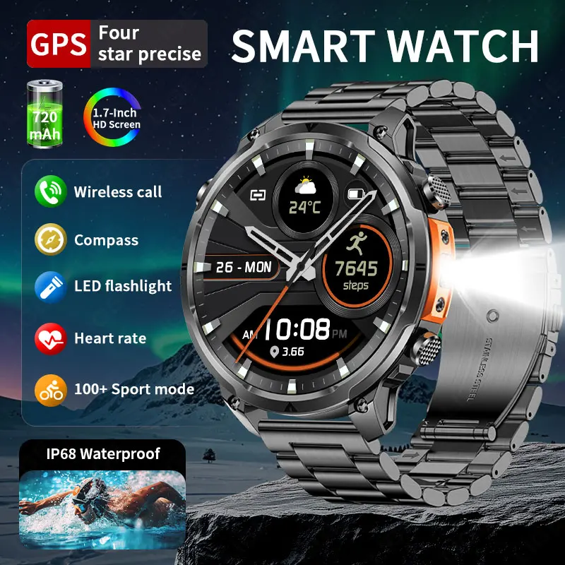 

LIGE 1.7-inch Large Screen Men Smart Watch IP68 Waterproof GPS Outdoor Sport Fitness Tracker Monitor Bluetooth Call Smartwatch