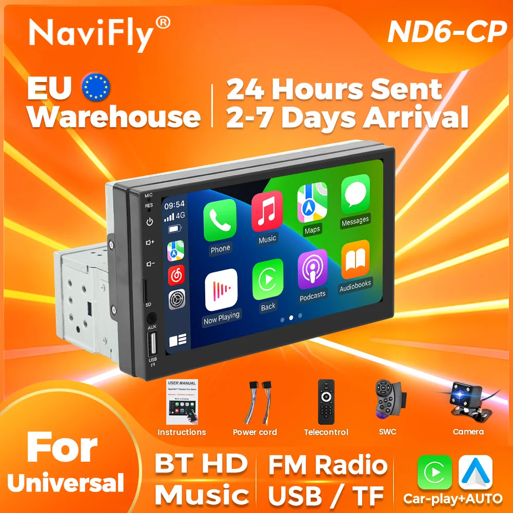 Navifly ND6-CP 7-inch car radio multimedia MP5 player suitable for universal cars supports AUX SWC reverse camera carplay+auto