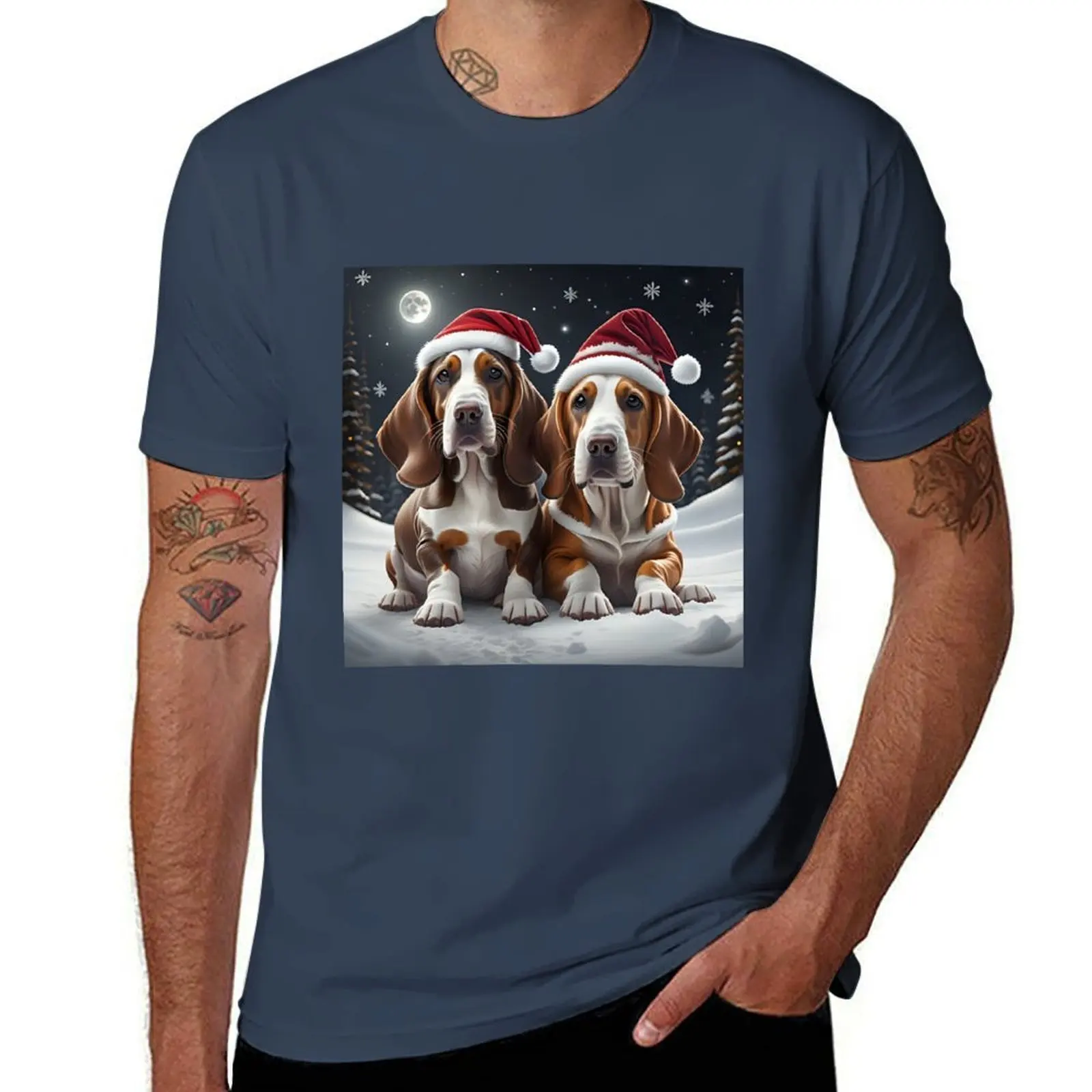 

Basset hound dogs in a Winter Wonderland T-Shirt Lightweight Running Sports T-Shirt