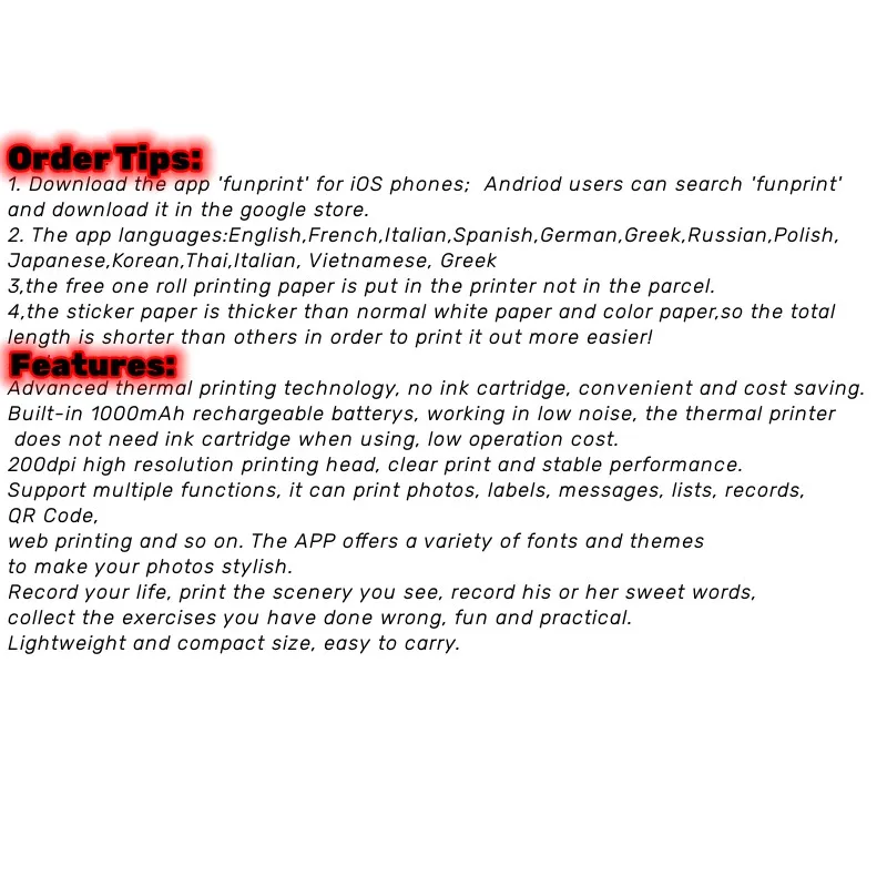 200dpi Mini Portable Thermal Printer Mobile Phone Android IOS Wireless BT Connect Printers Photo Lable