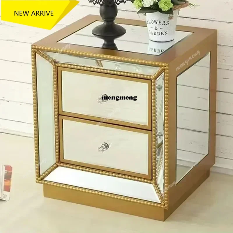 

M138 Mirrored Nightstand Glass End Table, 23" W Silver Night Stand For Bedroom, Mirrored Bedside Table With Storage, Glass