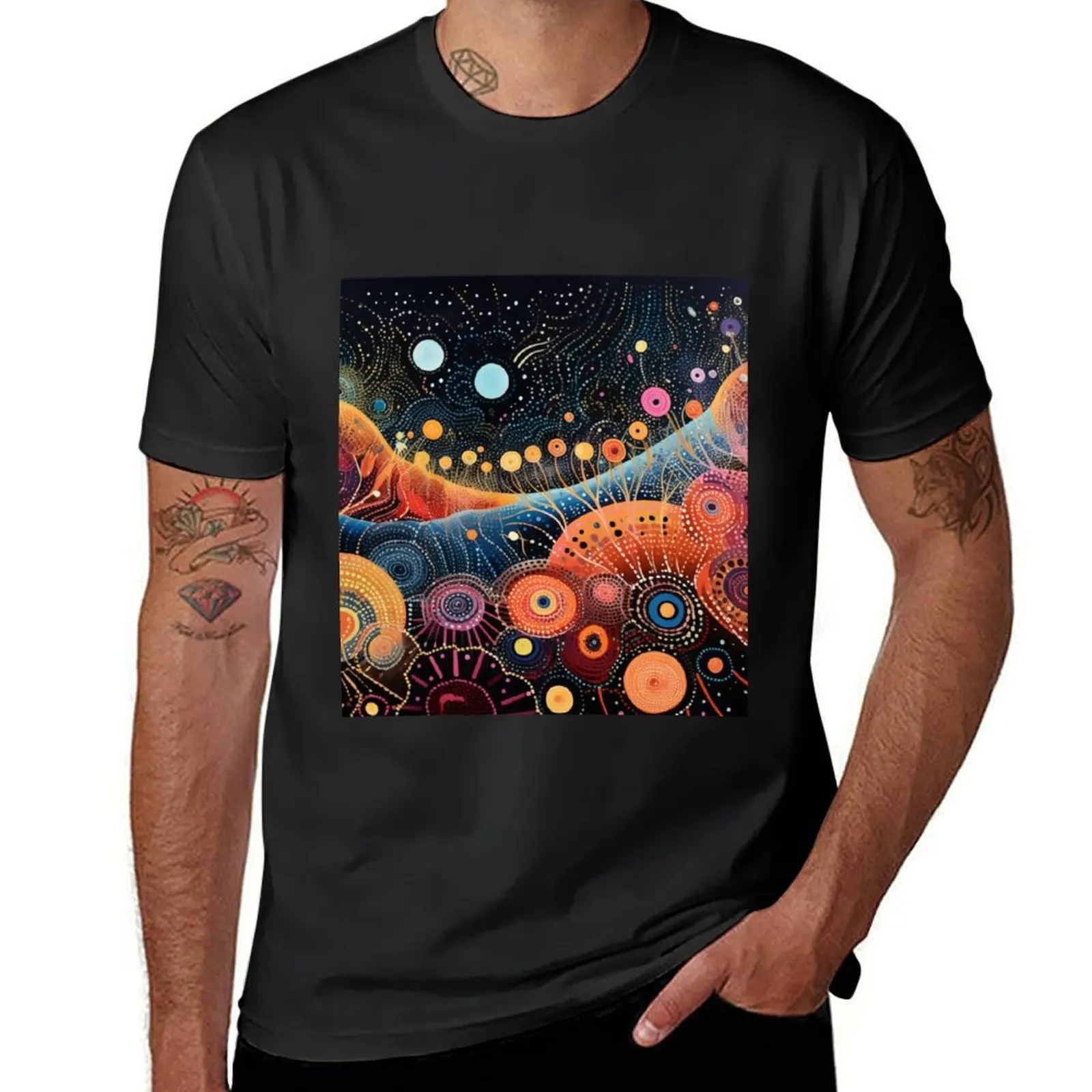 Aboriginal Authentic Art - Galaxy Flowers T-Shirt quick-drying sports fans mens white t shirts