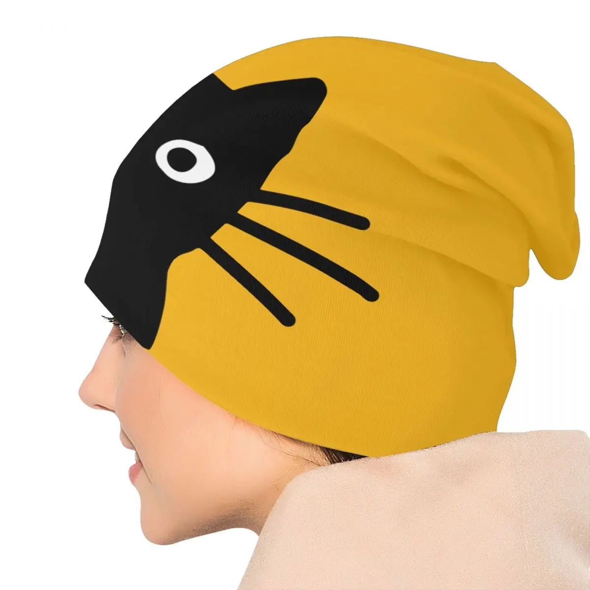 Cute Black Cat Skullies Beanies Caps Streetwear Winter Warm Women Men Knitted Hat Unisex Adult Bonnet Hats