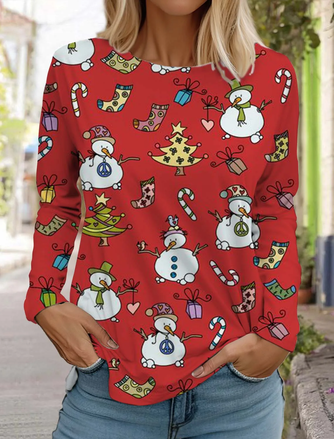 Christmas Moose Women's Long Sleeved T-shirt Casual Holiday Autumn Fashion Holiday gifts Tops Harajuku Clothing Women's Clothing