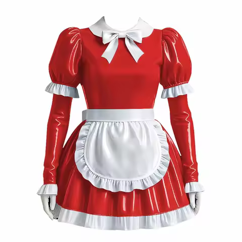 Vinyl PVC Leather Lolita Servant Kawaii Apron Dress Sissy Lockable Anime Cosplay Maid Uniforms Cross-dresser Role Play Outfits