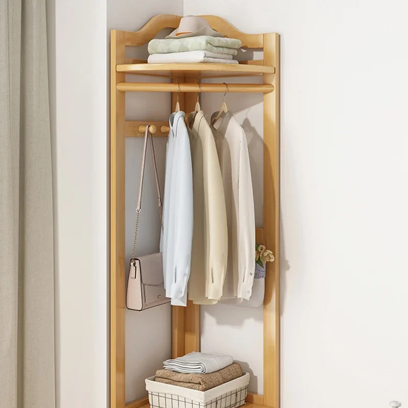 Corner Clothes Rack Stand Wooden Floor Multifunctional Coat Rack Living Room Storage Guarda Roupa Furniture Entrance Hall
