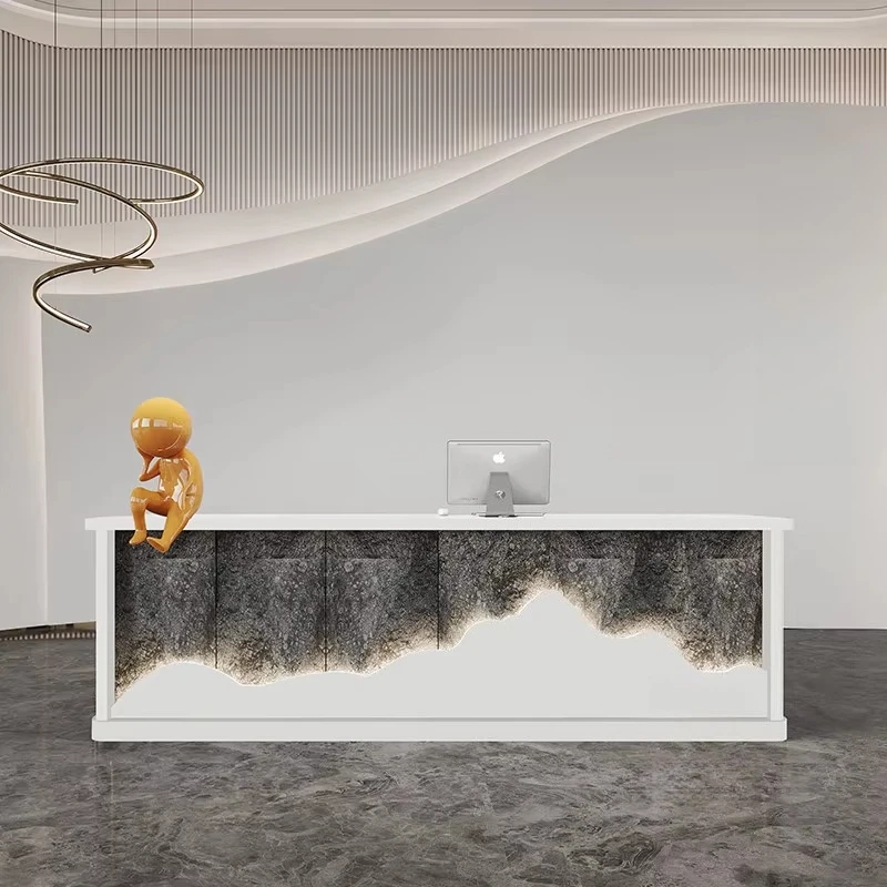 

az-Wabi-Sabi Style Rectangular MDF Reception Desk with Storage for Hotels Wellness Centers Yoga Studios-Commercial Furniture@