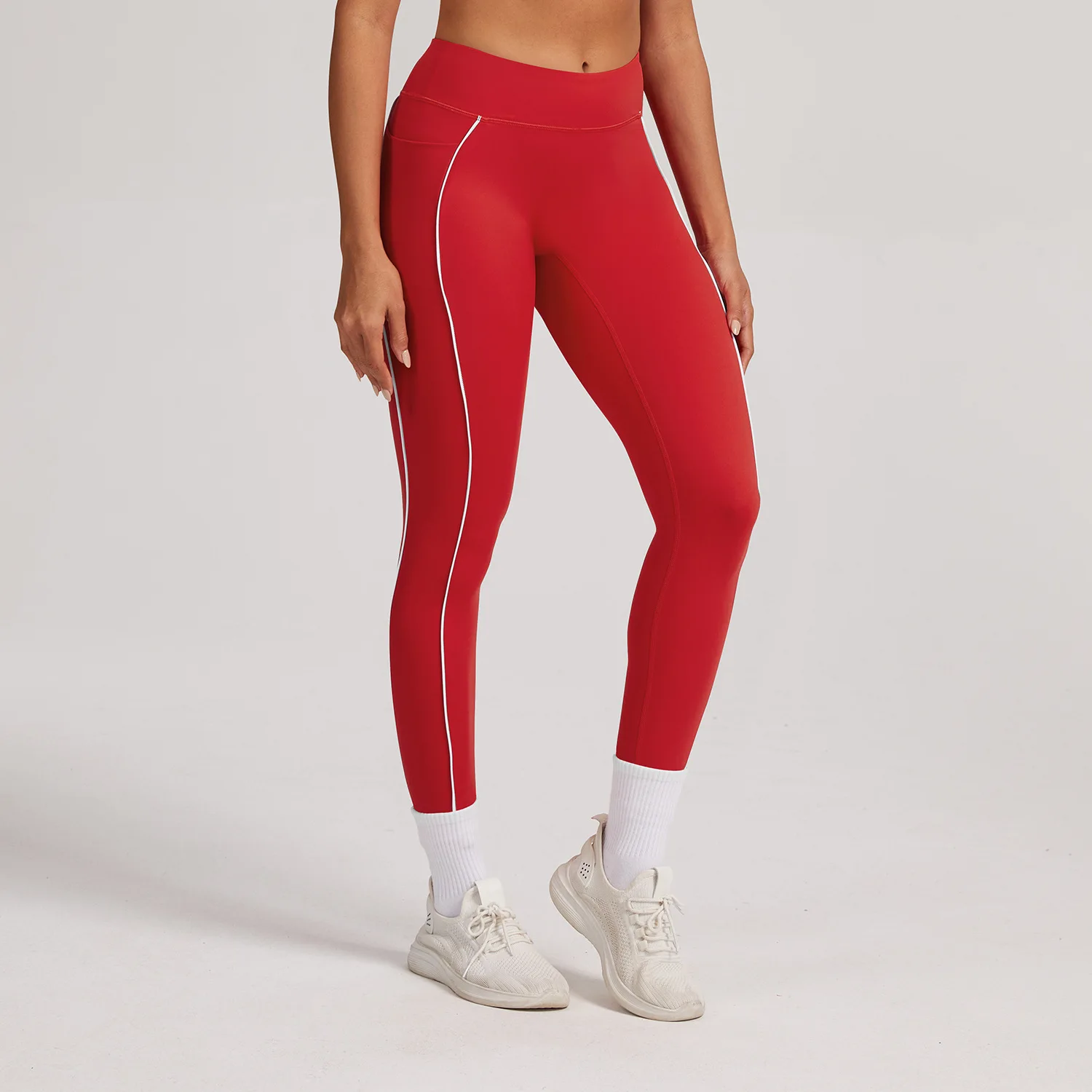Women's Yoga Leggings Workout Gym Running Fitness Pants High Waist Side Pockets Contrast Piping Solid Color Slim Fit Squat Proof