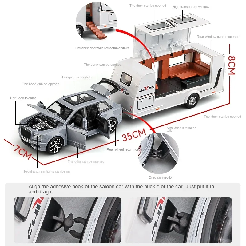 Remorque l'inventaire Rolls Royce Cullinan en alliage moulé sous pression pour garçons, ensemble de montres, modèle 1:32, voiture de collection, considérant le pneu en métal, jouet de voiture