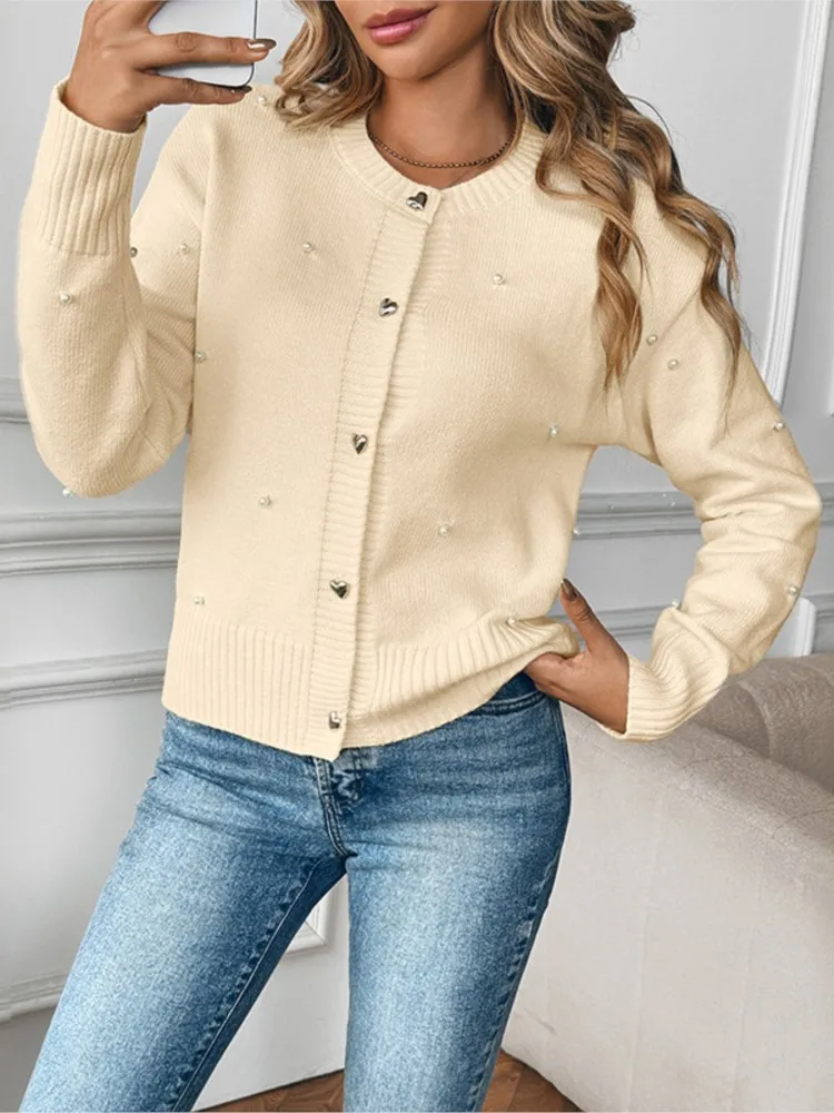 Cardigans casuais camisola puxa femmes contas de unhas cor sólida estilo simples all-match roupas femininas de malha deslocamento homewear
