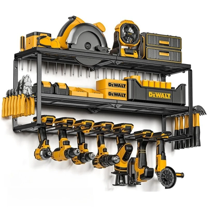 Garage Wall Foldable Power Tool Organizer Rack Heavy Duty Hardware Storage Stand for Electric Drills Screwdrivers Hand Tools