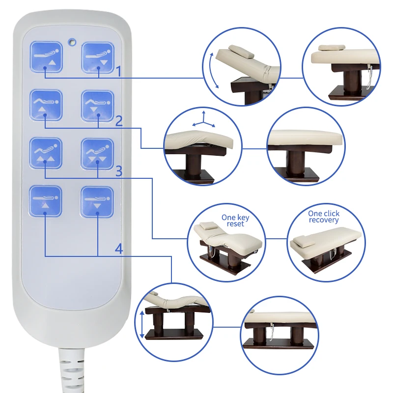 Wooden Electrical Facial Cosmetic Beauty Salon Eyelash Bed Lifting Full Body Massage Bed Reclining Facial Massage Table