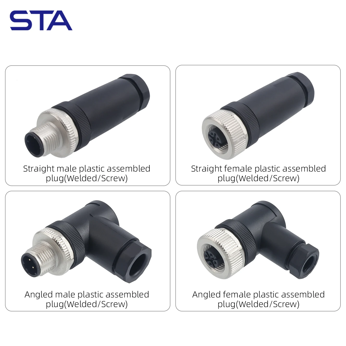 M12 2/3/4/5/6/8Pins Aviation plug A/B/D code male female straight angled Plastic Assembled PG7 PG9 Waterproof IP67 connector