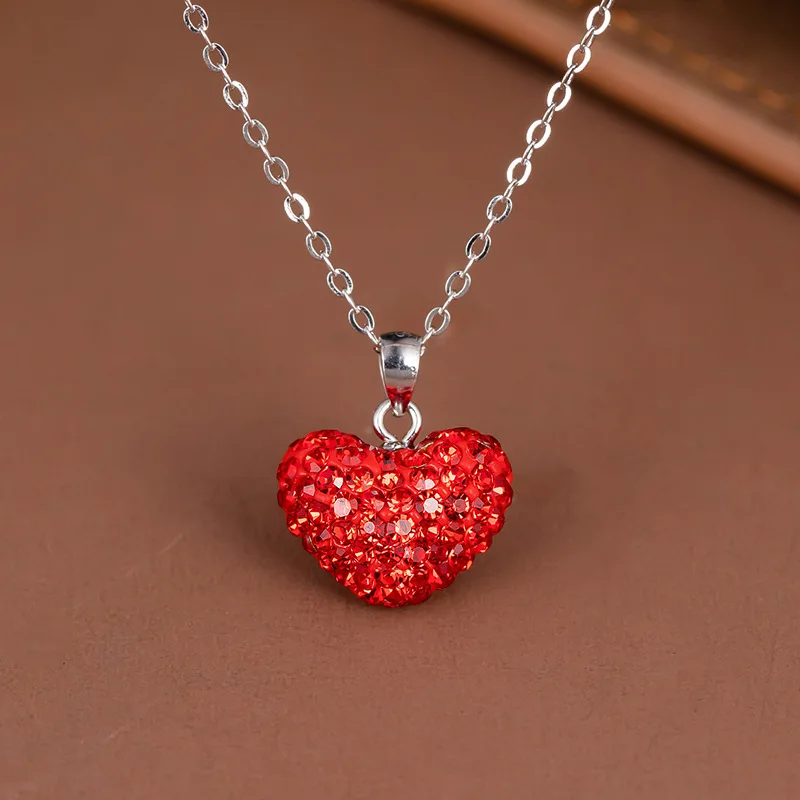 

New fashion trend S925 silver inlaid 5A zircon love-shaped minimalist style small red heart fairy light luxury clavicle chain