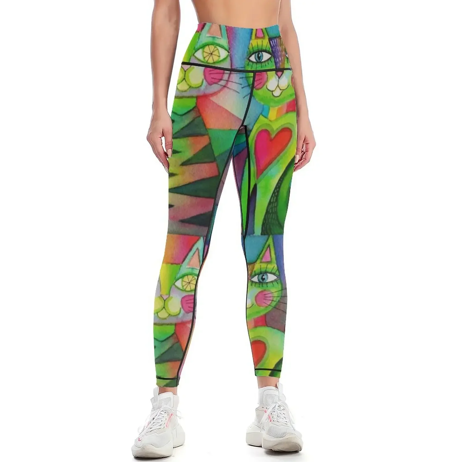 

3 colourful cats Leggings high waist gym clothing Fitness woman Fitness clothing Womens Leggings