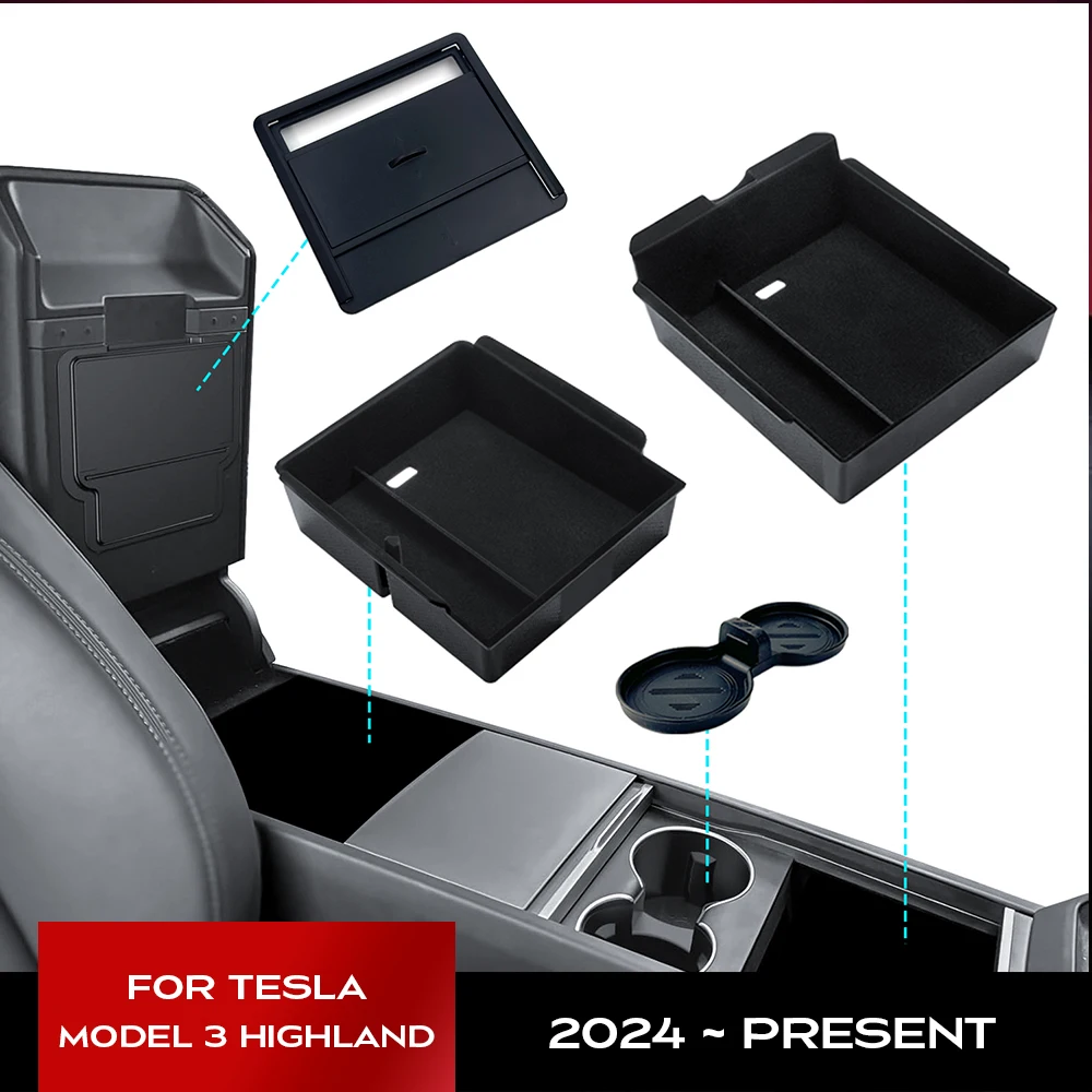 Per il 2024 Tesla Nuovo Modello 3 Highland Scatola di Immagazzinaggio Nascosta Auto Center Console Bracciolo Anteriore e Posteriore Floccaggio A