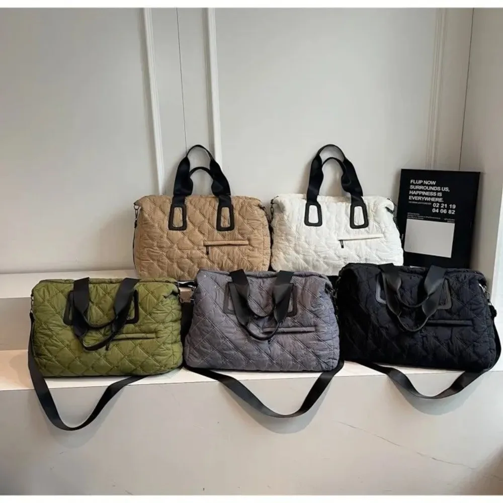 New Large Capacity Tote Bag Diamond Grid Pattern Canvas Shoulder Bag Waterproof Lightweight Handbags Women