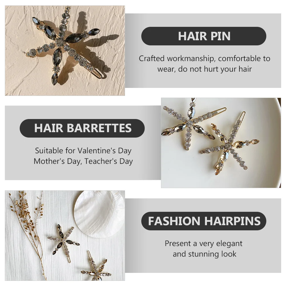 

2Pcs Fashion Snowflake Hair Clips Sparkling Alloy Hairpins Elegant Women Girls Hair Accessories Holiday Party Use