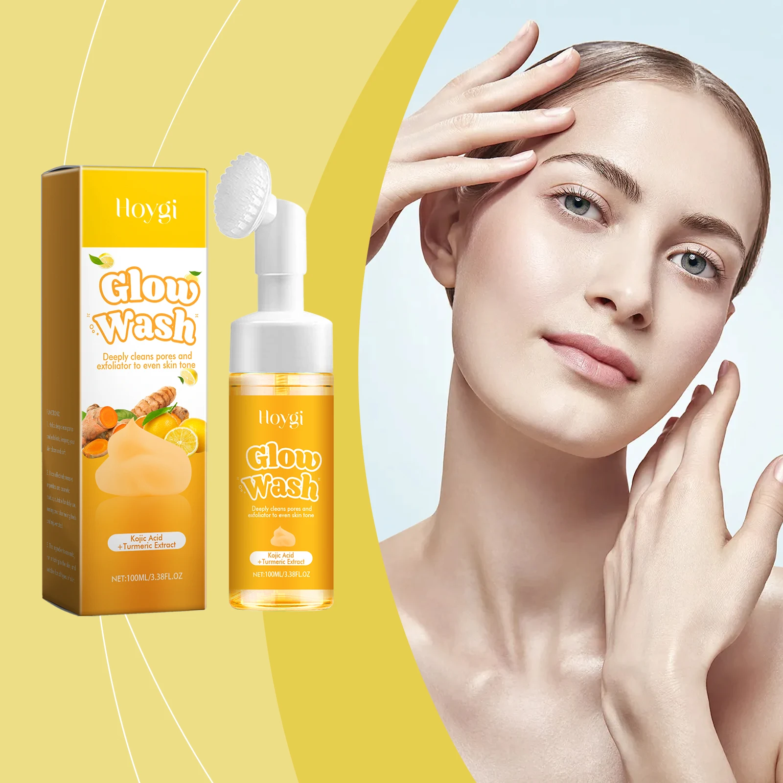 Glow Wash - Nettoyage pour le visage exfoliant et nettoyant en profondeur des pores avec acide kojique et extrait de curcuma (100 ml/3,38 fl.oz)