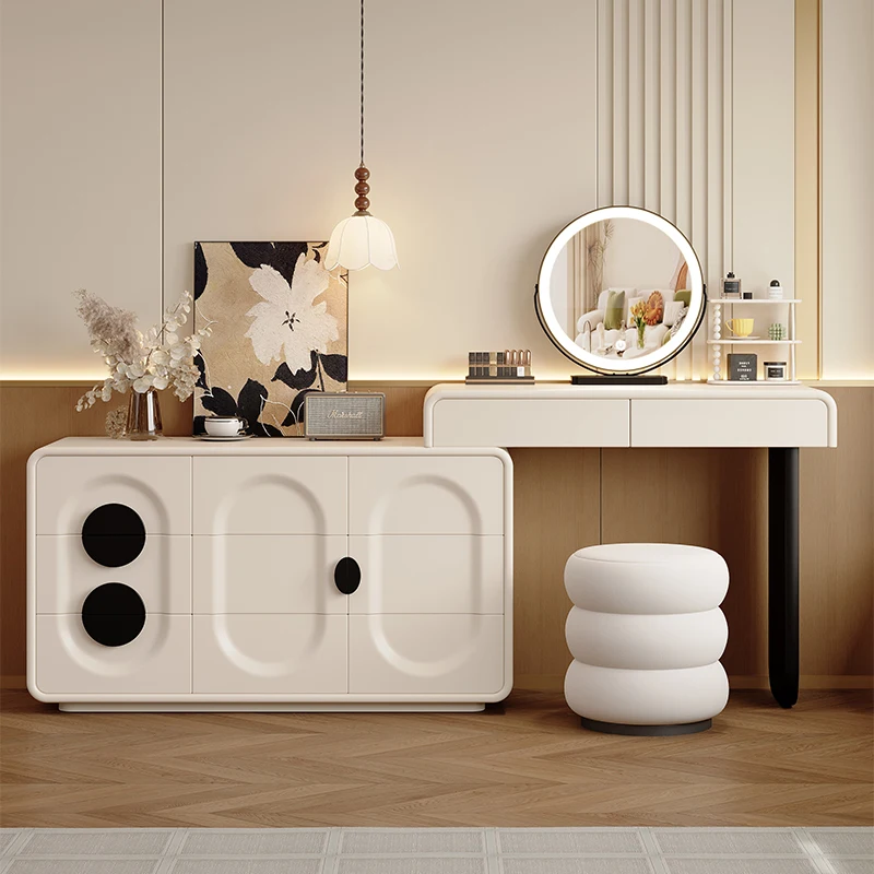 

Комод из цельного дерева 2025 года, черно-белый простой современный столик для макияжа, шкаф для хранения макияжа, стол для макияжа