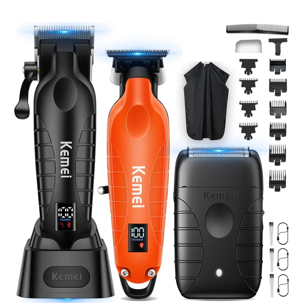 

KEMEI Профессиональные машинки для стрижки волос для мужчин, набор парикмахерских машинок и триммеров, бритва из фольги для мужчин, беспроводные машинки для стрижки волос и барбекю